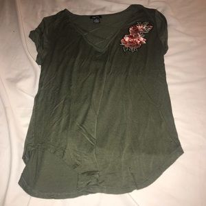 Green embroidered lace up shirt